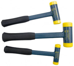 Wiha - 3 Piece, Steel Cushion Grip Handle Med Hard Polyurethane Replaceable Faces, Dead Blow Hammer Set - 12-5/8, 13-5/8, 16-5/32" OAL, Replaceable Face Deadblows 3 Med Deadblow Hammers - Exact Tooling