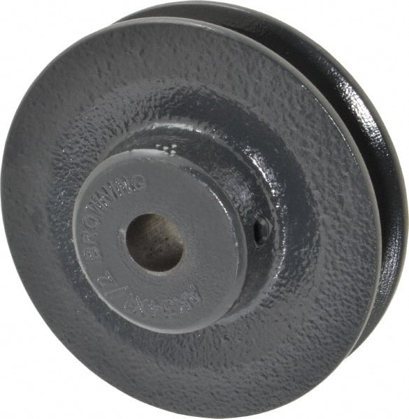 Browning - 1/2" Bore, 15/16 Long, 3.45" Outside Diam, Finished Bore Single Groove V Belt Sheave - 21/32" Wide, 2.86" Pitch Diam of 3L Belt, 3.2" Pitch Diam of 4L Belt - Exact Tooling