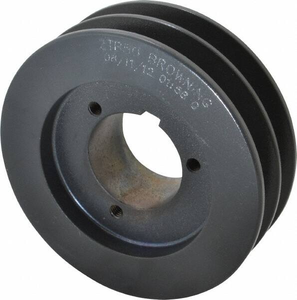 Browning - 2 Groove, 1/2 to 1-3/4 Bore Diam, 5.35" Outside Diam, QD Bushed V Belt Sheave - 4.6 A Diam Belt Pitch - Exact Tooling