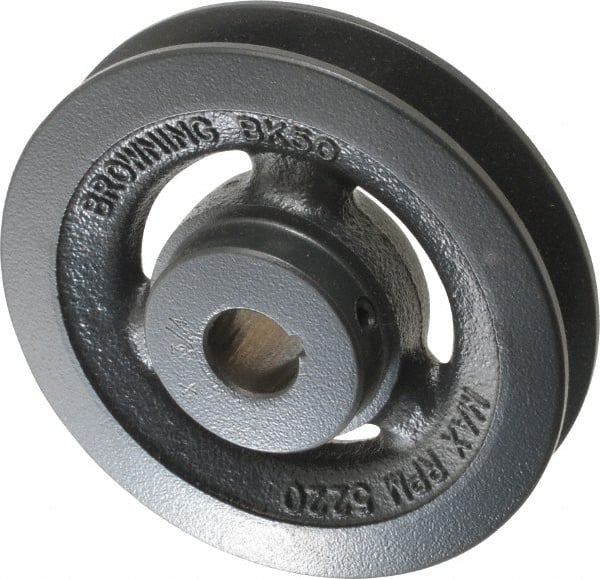 Browning - 3/4" Bore, 1-5/32 Long, 5" Outside Diam, Finished Bore Single Groove V Belt Sheave - 7/8" Wide, 4.4 Belt Pitch B, 4" Pitch Diam of 4L Belt - Exact Tooling