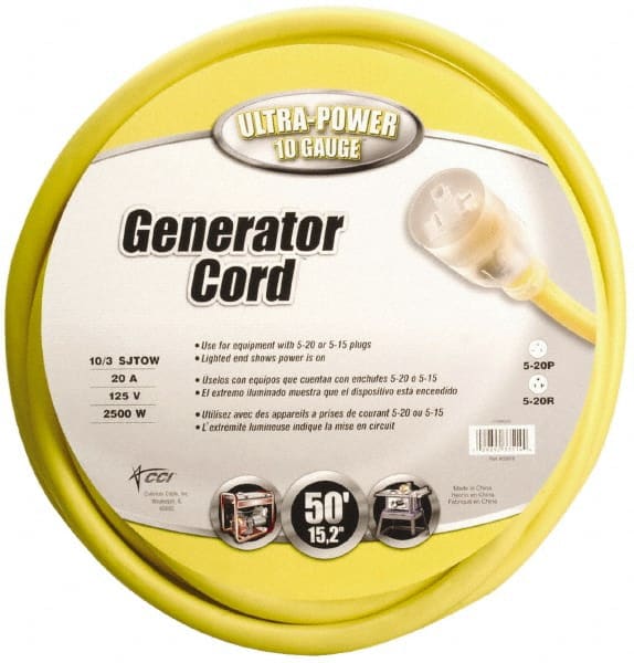 Southwire - 3 Conductors, 125 VAC, 20 Amp, 10 AWG, Generator Cord - For Use with NEMA Receptacles on Generators - Exact Tooling
