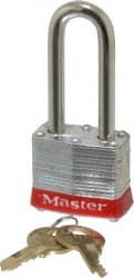 Master Lock - Keyed Different Retaining Key Conductive Lockout Padlock - 2" Shackle Clearance, 9/32" Shackle Diam, 1-1/4" Body Height x 1-9/16" Body Width, Red, 4 Pins - Exact Tooling