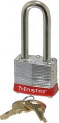 Master Lock - Keyed Different Retaining Key Conductive Lockout Padlock - 2" Shackle Clearance, 9/32" Shackle Diam, 1-1/4" Body Height x 1-9/16" Body Width, Red, 4 Pins - Exact Tooling