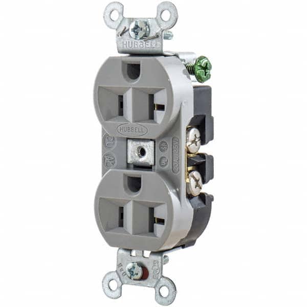 Hubbell Wiring Device-Kellems - 125V 20A NEMA 5-20R Industrial Grade Gray Straight Blade Duplex Receptacle - Exact Tooling