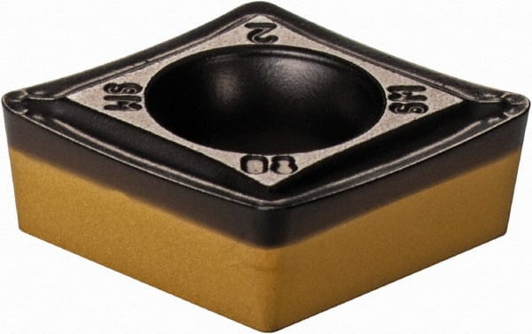 Iscar - CCMT3-2 SM Grade IC8250 Carbide Turning Insert - TiCN/Al2O3/TiN Finish, 80° Diamond, 3/8" Inscr Circle, 5/32" Thick, 1/32" Corner Radius - Exact Tooling