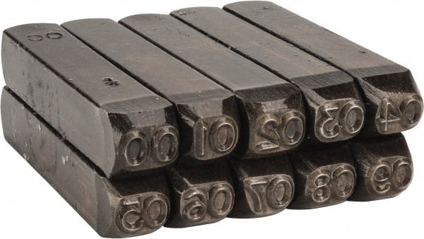 Made in USA - 10 Piece, 1/4" Character Steel Stamp Set - Double Digit Figures, Double Digits - Exact Tooling
