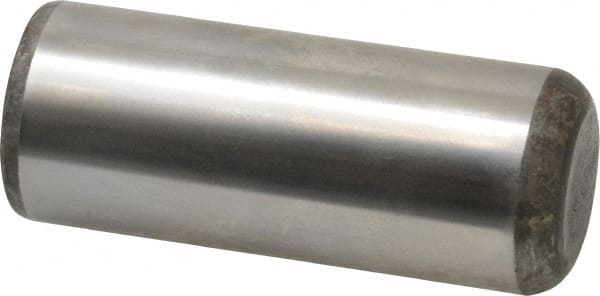 Made in USA - 1" Diam x 2-1/2" Pin Length Grade 8 Alloy Steel Standard Dowel Pin - Bright Finish, C 47-58 & C 60 (Surface) Hardness, 117,800 Lb (Single Shear), 235,600 Lb (Double Shear) Breaking Strength, 1 Beveled & 1 Rounded End - Exact Tooling