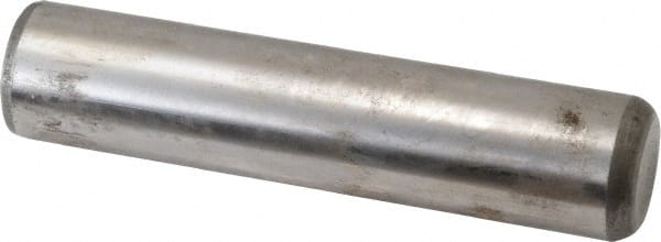 Made in USA - 1" Diam x 4-1/2" Pin Length Grade 8 Alloy Steel Standard Dowel Pin - Bright Finish, C 47-58 & C 60 (Surface) Hardness, 117,800 Lb (Single Shear), 235,600 Lb (Double Shear) Breaking Strength, 1 Beveled & 1 Rounded End - Exact Tooling