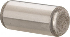 Made in USA - 7/16" Diam x 1" Pin Length Grade 8 Alloy Steel Standard Dowel Pin - Bright Finish, C 47-58 & C 60 (Surface) Hardness, 22,550 Lb (Single Shear), 45,100 Lb (Double Shear) Breaking Strength, 1 Beveled & 1 Rounded End - Exact Tooling