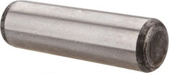 Made in USA - 7/16" Diam x 1-1/2" Pin Length Grade 8 Alloy Steel Standard Dowel Pin - Bright Finish, C 47-58 & C 60 (Surface) Hardness, 22,550 Lb (Single Shear), 45,100 Lb (Double Shear) Breaking Strength, 1 Beveled & 1 Rounded End - Exact Tooling