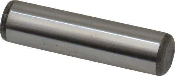 Made in USA - 7/16" Diam x 1-3/4" Pin Length Grade 8 Alloy Steel Standard Dowel Pin - Bright Finish, C 47-58 & C 60 (Surface) Hardness, 22,550 Lb (Single Shear), 45,100 Lb (Double Shear) Breaking Strength, 1 Beveled & 1 Rounded End - Exact Tooling