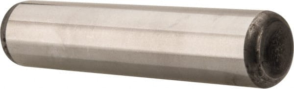 Made in USA - 7/16" Diam x 2" Pin Length Grade 8 Alloy Steel Standard Dowel Pin - Bright Finish, C 47-58 & C 60 (Surface) Hardness, 22,550 Lb (Single Shear), 45,100 Lb (Double Shear) Breaking Strength, 1 Beveled & 1 Rounded End - Exact Tooling