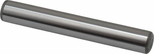 Made in USA - 7/16" Diam x 3" Pin Length Grade 8 Alloy Steel Standard Dowel Pin - Bright Finish, C 47-58 & C 60 (Surface) Hardness, 22,550 Lb (Single Shear), 45,100 Lb (Double Shear) Breaking Strength, 1 Beveled & 1 Rounded End - Exact Tooling