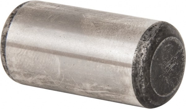 Made in USA - 1/2" Diam x 1" Pin Length Grade 8 Alloy Steel Standard Dowel Pin - Bright Finish, C 47-58 & C 60 (Surface) Hardness, 29,450 Lb (Single Shear), 58,900 Lb (Double Shear) Breaking Strength, 1 Beveled & 1 Rounded End - Exact Tooling