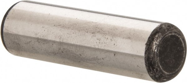 Made in USA - 1/2" Diam x 1-3/4" Pin Length Grade 8 Alloy Steel Standard Dowel Pin - Bright Finish, C 47-58 & C 60 (Surface) Hardness, 29,450 Lb (Single Shear), 58,900 Lb (Double Shear) Breaking Strength, 1 Beveled & 1 Rounded End - Exact Tooling