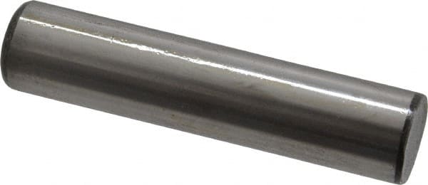 Made in USA - 1/2" Diam x 2-1/4" Pin Length Grade 8 Alloy Steel Standard Dowel Pin - Bright Finish, C 47-58 & C 60 (Surface) Hardness, 29,450 Lb (Single Shear), 58,900 Lb (Double Shear) Breaking Strength, 1 Beveled & 1 Rounded End - Exact Tooling