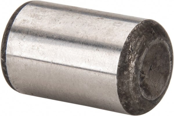 Made in USA - 5/8" Diam x 1" Pin Length Grade 8 Alloy Steel Standard Dowel Pin - Bright Finish, C 47-58 & C 60 (Surface) Hardness, 46,000 Lb (Single Shear), 92,000 Lb (Double Shear) Breaking Strength, 1 Beveled & 1 Rounded End - Exact Tooling