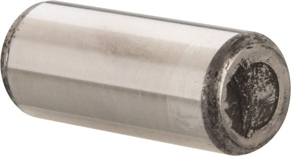 Made in USA - 5/8" Diam x 1-1/2" Pin Length Grade 8 Alloy Steel Standard Dowel Pin - Bright Finish, C 47-58 & C 60 (Surface) Hardness, 46,000 Lb (Single Shear), 92,000 Lb (Double Shear) Breaking Strength, 1 Beveled & 1 Rounded End - Exact Tooling