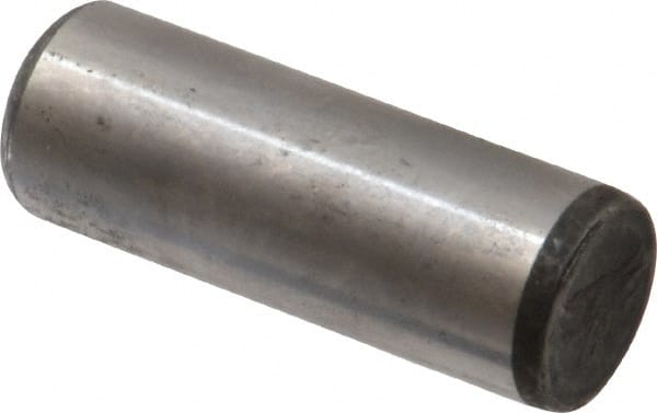 Made in USA - 5/8" Diam x 1-3/4" Pin Length Grade 8 Alloy Steel Standard Dowel Pin - Bright Finish, C 47-58 & C 60 (Surface) Hardness, 46,000 Lb (Single Shear), 92,000 Lb (Double Shear) Breaking Strength, 1 Beveled & 1 Rounded End - Exact Tooling