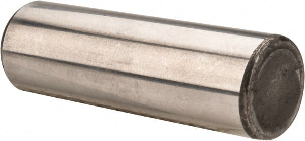 Made in USA - 5/8" Diam x 2" Pin Length Grade 8 Alloy Steel Standard Dowel Pin - Bright Finish, C 47-58 & C 60 (Surface) Hardness, 46,000 Lb (Single Shear), 92,000 Lb (Double Shear) Breaking Strength, 1 Beveled & 1 Rounded End - Exact Tooling