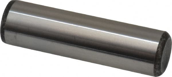 Made in USA - 5/8" Diam x 2-1/4" Pin Length Grade 8 Alloy Steel Standard Dowel Pin - Bright Finish, C 47-58 & C 60 (Surface) Hardness, 46,000 Lb (Single Shear), 92,000 Lb (Double Shear) Breaking Strength, 1 Beveled & 1 Rounded End - Exact Tooling