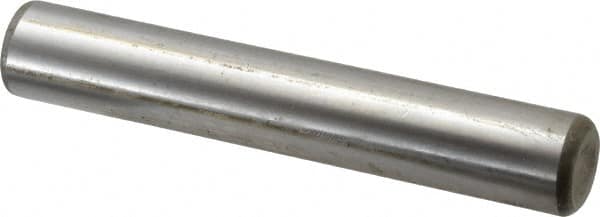 Made in USA - 3/4" Diam x 4-1/2" Pin Length Grade 8 Alloy Steel Standard Dowel Pin - Bright Finish, C 47-58 & C 60 (Surface) Hardness, 132,400 Lb (Double Shear), 66,200 Lb (Single Shear) Breaking Strength, 1 Beveled & 1 Rounded End - Exact Tooling