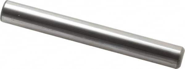 Made in USA - 3/4" Diam x 6" Pin Length Grade 8 Alloy Steel Standard Dowel Pin - Bright Finish, C 47-58 & C 60 (Surface) Hardness, 132,400 Lb (Double Shear), 66,200 Lb (Single Shear) Breaking Strength, 1 Beveled & 1 Rounded End - Exact Tooling