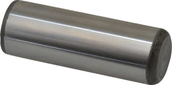 Made in USA - 7/8" Diam x 2-1/2" Pin Length Grade 8 Alloy Steel Standard Dowel Pin - Bright Finish, C 47-58 & C 60 (Surface) Hardness, 180,400 Lb (Double Shear), 90,200 Lb (Single Shear) Breaking Strength, 1 Beveled & 1 Rounded End - Exact Tooling