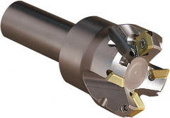 Seco - 45° Lead Angle, 1.378" Max Cut Diam, 4.5mm Max Depth of Cut, Indexable Chamfer and Angle End Mill - 3 Inserts, 3.543" Overall Length, Through Coolant - Exact Tooling