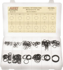 Made in USA - 300 Piece, 1/4 to 1-1/4", Steel, Snap External Retaining Ring Assortment - Includes Compartmented Case - Exact Tooling