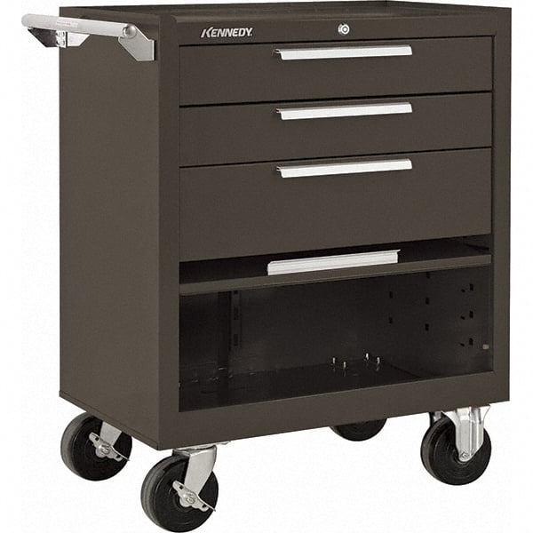 Kennedy - 3 Drawer 1,400 Lb Capacity Steel Tool Roller Cabinet - 27" Wide x 35" High x 18" Deep, Brown - Exact Tooling