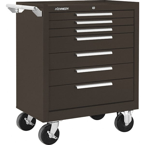 Kennedy - 7 Drawer 1,400 Lb Capacity Steel Tool Roller Cabinet - 27" Wide x 35" High x 18" Deep, Ball Bearing Drawer Slides, Brown - Exact Tooling