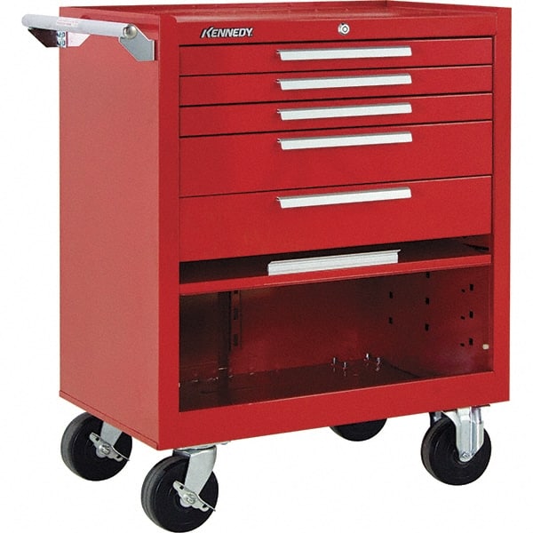 Kennedy - 5 Drawer 1,400 Lb Capacity Steel Tool Roller Cabinet - 29" Wide x 35" High x 20" Deep, Red - Exact Tooling