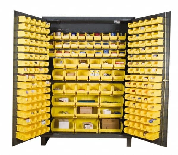 Durham - 3 Shelf 185 Bin Storage Cabinet - Steel, 60" Wide x 24" Deep x 84" High, Gray - Exact Tooling