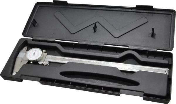 Value Collection - 0mm to 12" Range, 0.001" and 0.02 mm Graduation, 0.1" per Revolution, Dial Caliper - White Face, 2.5" Jaw Length - Exact Tooling