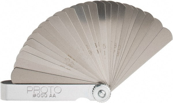 Proto - 25 Piece, 0.0015 to 0.04" Thick, Parallel Feeler Gage Set - 3-1/16" Leaf Length, 1/2" Wide, Steel - Exact Tooling