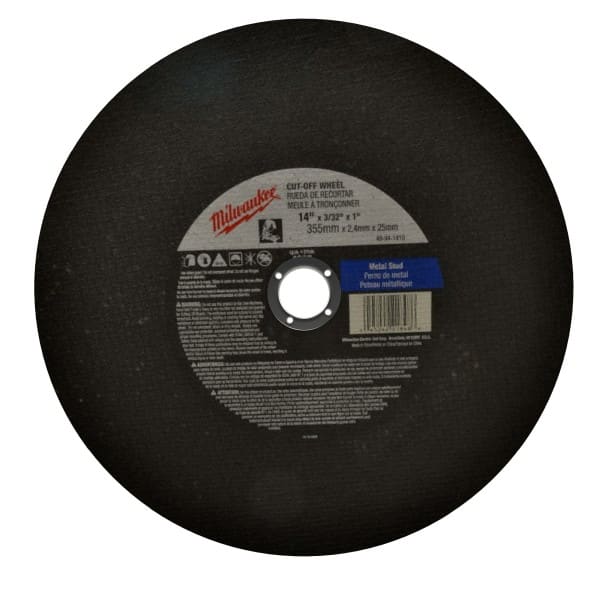 Milwaukee Tool - 14" 36 Grit Aluminum Oxide Cutoff Wheel - 3/32" Thick, 1" Arbor, 4,365 Max RPM, Use with Angle Grinders - Exact Tooling