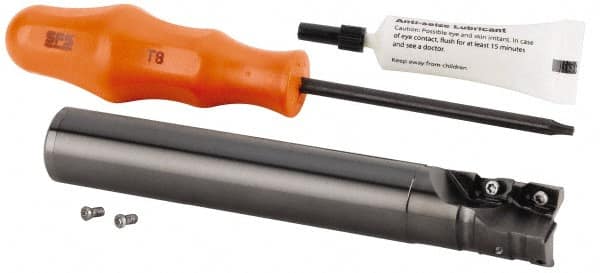 Kennametal - 1-1/4" Cut Diam, 35.99mm Max Depth of Cut, 1-1/4" Shank Diam, 148.79mm OAL, Indexable Square Shoulder Helical End Mill - GOMT 1604.., JOMT 1604.. Inserts, Cylindrical Shank, 0° Lead Angle, Through Coolant, Series KDMR - Exact Tooling