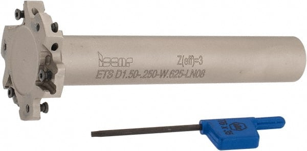 Iscar - Shank Connection, 1/4" Cutting Width, 7/16" Depth of Cut, 1-1/2" Cutter Diam, 6 Tooth Indexable Slotting Cutter - 5/8" Shank Diam, ETS-LN08 Toolholder, LNET Insert, Right Hand Cutting Direction - Exact Tooling