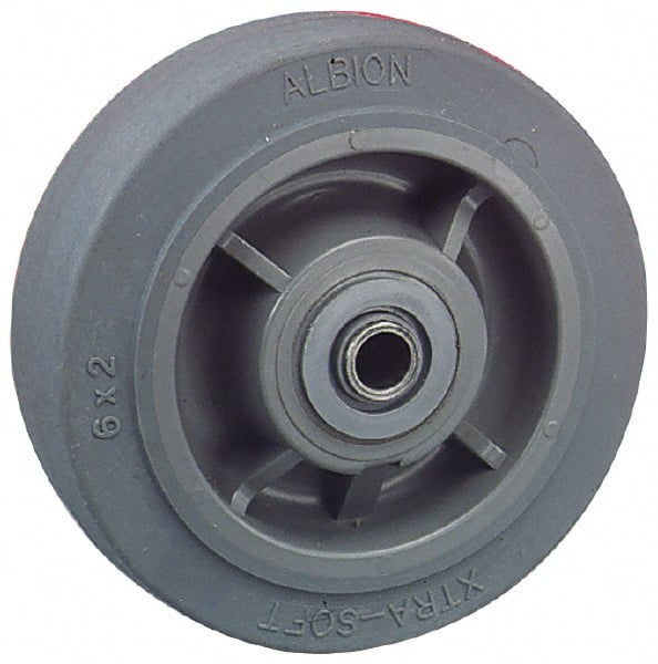 Albion - 6 Inch Diameter x 2 Inch Wide, Solid Rubber Caster Wheel - 600 Lb. Capacity, 2-3/16 Inch Hub Length, 1/2 Inch Axle Diameter, Roller Bearing - Exact Tooling