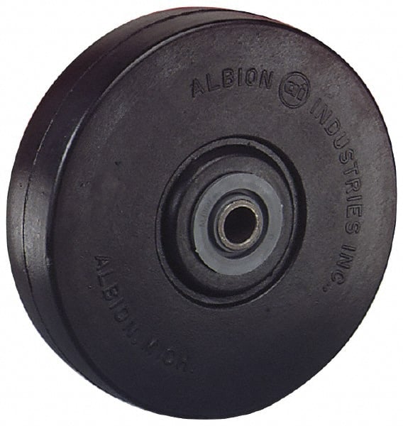 Albion - 5 Inch Diameter x 1-1/4 Inch Wide, Solid Rubber Caster Wheel - 240 Lb. Capacity, 1-15/32 Inch Hub Length, 3/8 Inch Axle Diameter, Sleeve Bearing - Exact Tooling