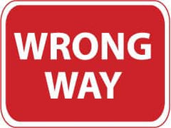 NMC - "Wrong Way", 24" Wide x 18" High, Aluminum Traffic Control Signs - 0.08" Thick, White on Red, Engineer Grade Reflectivity, Rectangle, Post Mount - Exact Tooling