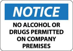 NMC - "Notice - No Alcohol or Drugs Permitted on Company Premises", 14" Long x 20" Wide, Rigid Plastic Safety Sign - Rectangle, 0.05" Thick, Use for Security & Admittance - Exact Tooling