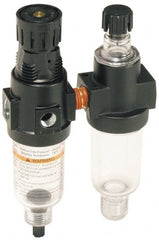 Wilkerson - 1/4" NPT Port Miniature 2 Piece Filter/Regulator-Lubricator FRL Unit - Polycarbonate Bowl, 20 SCFM, 150 Max psi, 6.21" High, Manual Drain - Exact Tooling