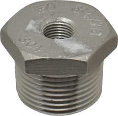 Merit Brass - 3/4 x 1/8" Grade 304 Stainless Steel Pipe Hex Bushing - MNPT x FNPT End Connections, 150 psi - Exact Tooling