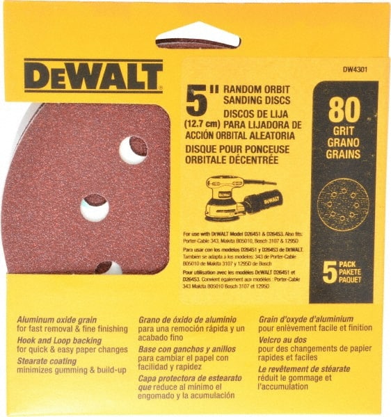 DeWALT - 80 Grit, Hook & Loop Disc - Medium Grade, Coated - Exact Tooling
