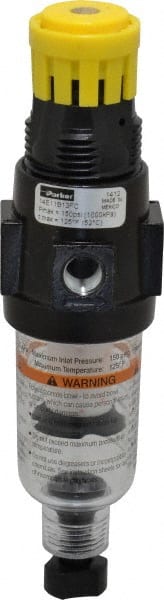 Parker - 1/4" NPT Port Miniature 1 Piece Filter/Regulator FRL Unit - Polycarbonate Bowl, 18 SCFM, 150 Max psi, 6.21" High, Manual Drain - Exact Tooling