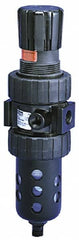Parker - 1/4" NPT Port Intermediate 1 Piece Filter/Regulator FRL Unit - Metal Bowl, 46 SCFM, 250 Max psi, 10.38" High, Manual Drain - Exact Tooling