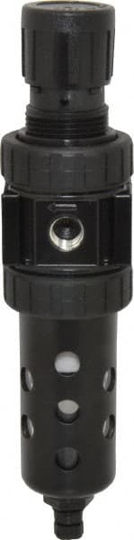Parker - 1/4" NPT Port Compact 1 Piece Filter/Regulator FRL Unit - Polycarbonate Bowl, 30 SCFM, 150 Max psi, 8.51" High, Manual Drain - Exact Tooling