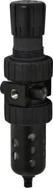 Parker - 1/4" NPT Port Intermediate 1 Piece Filter/Regulator FRL Unit - Polycarbonate Bowl, 46 SCFM, 150 Max psi, 10.38" High, Manual Drain - Exact Tooling
